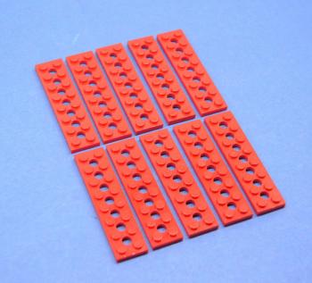 Preview: LEGO 10 x Technik Platte rot Red Technic Plate 2x8 with 7 Holes 3738 373821