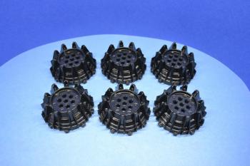 Preview: LEGO 6 x Rad schwarz Black Wheel Hard Plastic with Small Cleats Flanges 64712