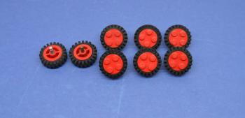 Preview: LEGO 8 x Reifen Felge rot Red Wheel with 4 Studs and Axle with Tire 7039c03