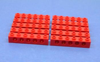 Preview: LEGO 10 x Technik Lochstein Lochbalken rot Red Technic Brick 1x6 with Holes 3894