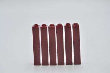 Preview: LEGO 6 x StÃ¼tze offen dunkelrot Dark Red Brick 1x1x5 Open or Hollow Stud 2453a