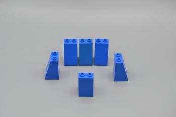 Preview: LEGO 6 x SchrÃ¤gstein blau Blue Slope 75 2x2x3 Hollow Studs 3684a