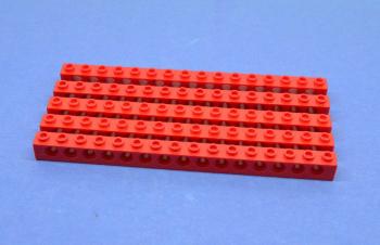 Preview: LEGO 5 x Lochstein Lochbalken rot Red Technic Brick 1x16 with Holes 3703