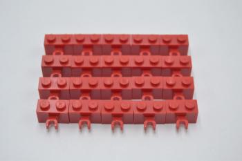 Preview: LEGO 20 x Stein Vertikal Clip rot Red Brick 1x2 with Open O Clip Thick 30237b