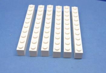 Preview: LEGO 6 x Basisstein Grundbaustein Baustein weiÃŸ White Basic Brick 1x10 6111