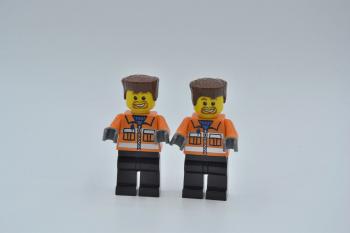 Mobile Preview: LEGO 2 x Figur Minifigur cty154 Town City Bauarbeiter Figur aus Set 6164