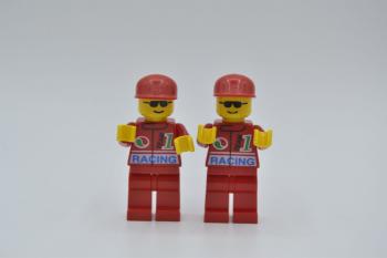 Preview: LEGO 2 x Figur Minifigur Octan Racing Rennfahrer Racer rot oct034 aus Set 6337