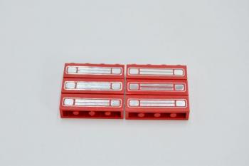 Preview: LEGO 6 x Stein KÃ¼hler bedruckt rot Red Brick 1x4 Car Grille Pattern 3010pb035e