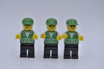Preview: LEGO 3 x Figur Minifigur Arbeiter grÃ¼ne Jacke Cap grÃ¼n pck022 aus Set 2147 9287