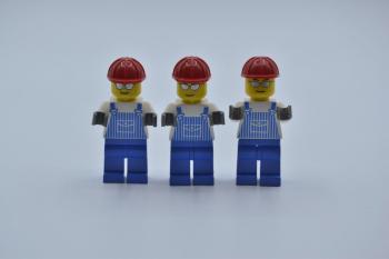 Preview: LEGO 3 x Figur Minifigur Minifigures City Mann Overall blau Streifen ovr030 