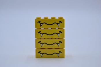 Preview: LEGO 4 x Gesichtsstein gelb Yellow Brick 2x4 Wavy Mouth Fangs Pattern 3001pb012