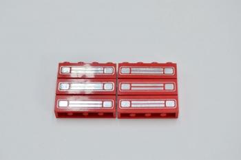 Preview: LEGO 6 x Stein KÃ¼hler bedruckt rot Red Brick 1x4 Car Grille Pattern 3010pb035e