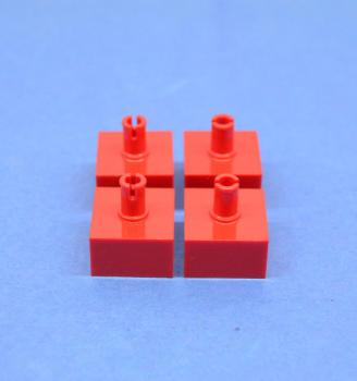 Preview: LEGO 4 x Technic Stein modifiziert Pin rot Red Brick Modified 2x2 No Studs 4729