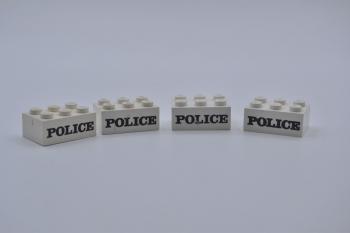 Preview: LEGO 4 x Basistein 2x3 bedruckt weiß POLICE white printed brick 3002oldpb06 