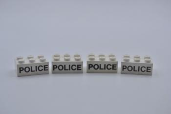 Mobile Preview: LEGO 4 x Basistein 2x3 bedruckt weiß POLICE white printed brick 3002oldpb05