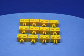 Preview: LEGO 12 x Stein Vertikal Clip 1x2 gelb yellow brick with clip 30237 4113206