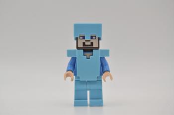 Preview: LEGO Figur Minifigur Minifigures Minecraft Steve Medium Azure Helmet min015