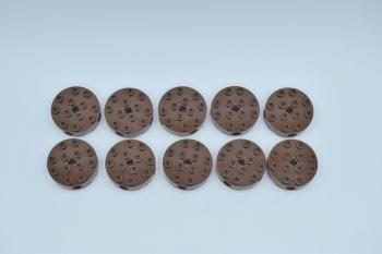 Preview: LEGO 10 x Rundstein alt braun Brown Brick Round 4x4 4 Side Pin Axle Holes 6222