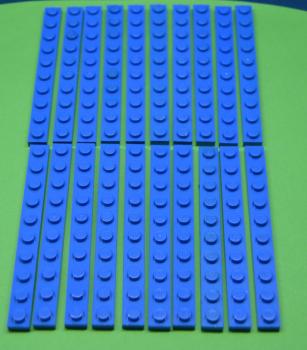 Preview: LEGO 20 x Basisplatte Bauplatte Grundplatte blau Blue Basic Plate 1x10 4477