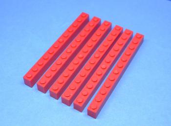 Preview: LEGO 6 x Basisstein Baustein Grundstein rot Red Brick 1x12 6112 611221