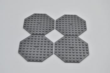 Preview: LEGO 4 x Oktogonalplatte neues dunkelgrau Dark Bluish Gray Plate 10x10 89523