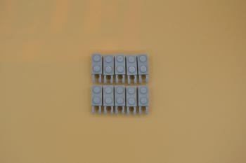 Preview: LEGO 10 x Scharnier 1x2 mit 2 Finger neuhell grau newlight grey fork 30365