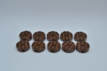 Preview: LEGO 10 x Rundstein alt braun Brown Brick Round 4x4 4 Side Pin Axle Holes 6222