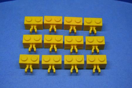 LEGO 12 x Stein Vertikal Clip 1x2 gelb yellow brick with clip 30237 4113206