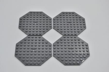 LEGO 4 x Oktogonalplatte neues dunkelgrau Dark Bluish Gray Plate 10x10 89523