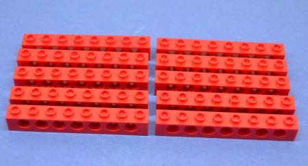 LEGO 10 x Lochstein Lochbalken rot Red Technic Brick 1x8 with Holes 3702