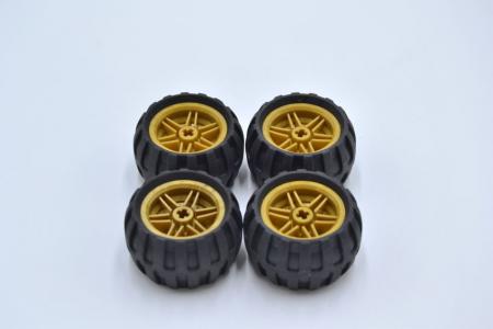 LEGO 4 x Rad Reifen Pearl Gold Wheel with Black Tire 43.2x26 Balloon 56145c04