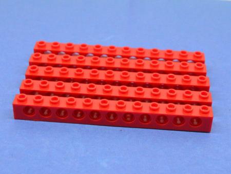 LEGO 5 x Lochstein Lochbalken rot Red Technic Brick 1x12 with Holes 3895