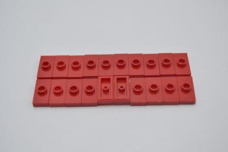 LEGO 20 x Fliese mit Noppe rot Red Plate Modified 1x2 with 1 Stud Groove 3794b