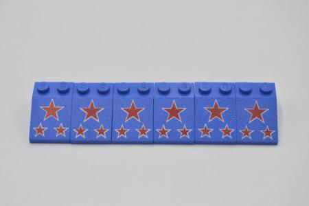 LEGO 6 x SchrÃ¤gstein blau Blue Slope 33 3x2 with Stars Pattern 3298p21