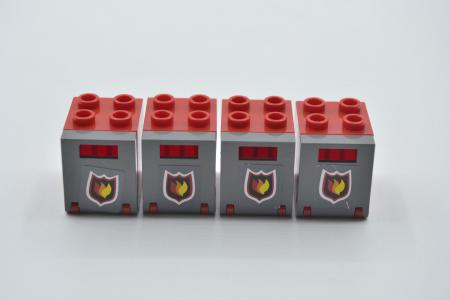 LEGO 4 x Box 2x2x2 Kiste Klappe Feuerwehr beklebt dunkelgrau Container 4345 4346