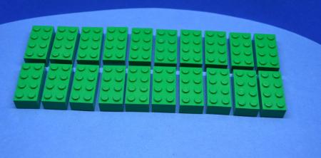 LEGO 20 x Basisstein grÃ¼n Green Brick 2x4 3001 4106356
