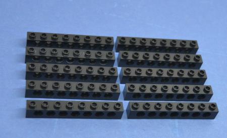 LEGO 10 x Lochstein Lochbalken schwarz Black Technic Brick 1x8 with Holes 3702