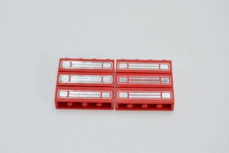 LEGO 6 x Stein KÃ¼hler bedruckt rot Red Brick 1x4 Car Grille Pattern 3010pb035e