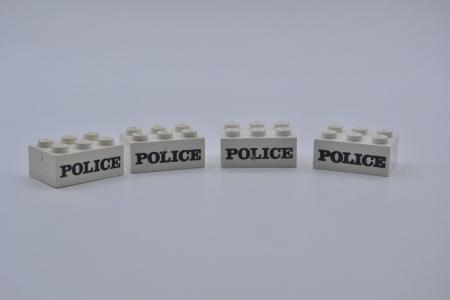 LEGO 4 x Basistein 2x3 bedruckt weiß POLICE white printed brick 3002oldpb06 
