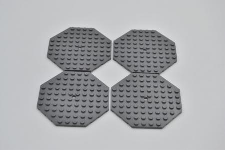 LEGO 4 x Oktogonalplatte neues dunkelgrau Dark Bluish Gray Plate 10x10 89523