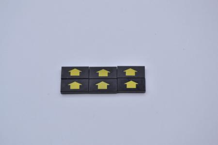 LEGO 6 x Kachel Fliese 1x2 bedruckt schwarz pfeil black tile with arrow 3069bp21