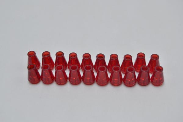 LEGO 20 x Kegel transparent rot Trans-Red Cone 1x1 without Top Groove 4589
