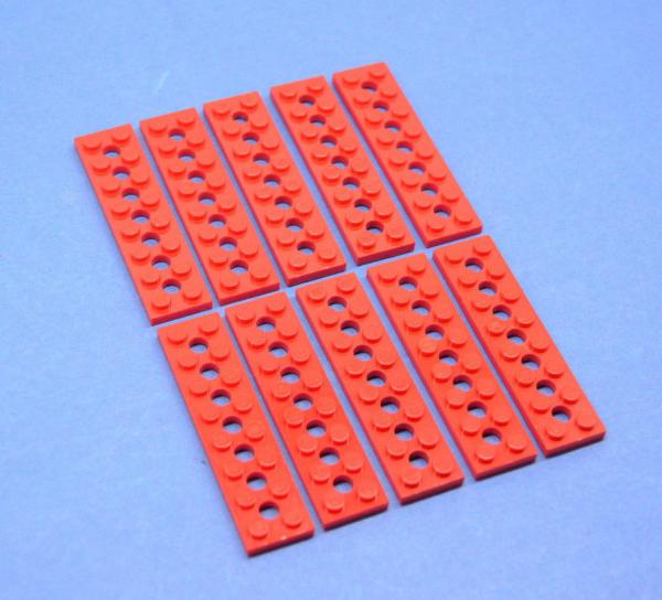 LEGO 10 x Technik Platte rot Red Technic Plate 2x8 with 7 Holes 3738 373821