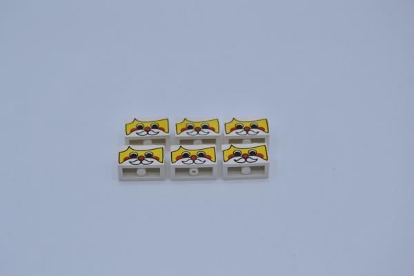 LEGO 6 x Motiv Stein bedruckt weiÃŸ White Brick 1x2 Santa Face Pattern 3004px20 