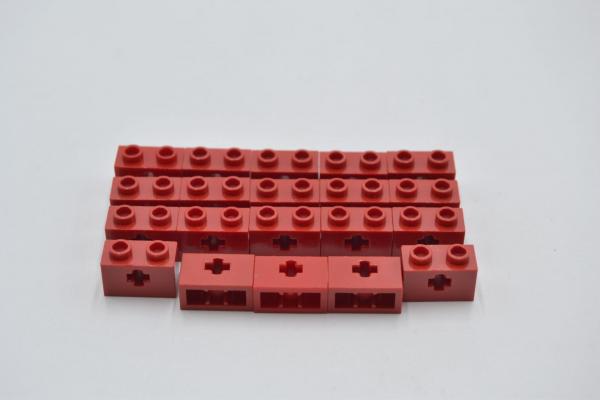 LEGO 20 x Lochstein Kreuz rot Red Technic Brick 1x2 Axle Hole a. Supports 32064c