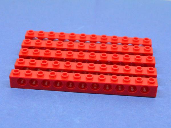 LEGO 5 x Lochstein Lochbalken rot Red Technic Brick 1x12 with Holes 3895