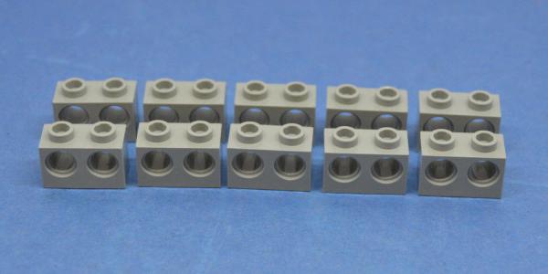 LEGO 10 x Technik Technic Lochstein 1x2 althell grau 2 LÃ¶cher hole brick 32000