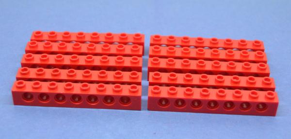 LEGO 10 x Lochstein Lochbalken rot Red Technic Brick 1x8 with Holes 3702