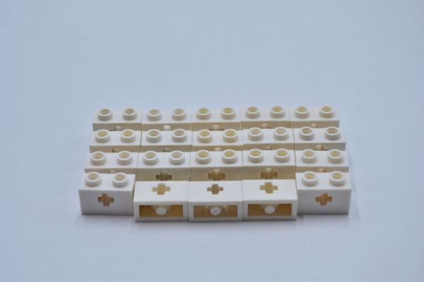 LEGO 20 x Lochstein Kreuz weiÃŸ White Technic Brick 1x2 with Axle Hole 32064