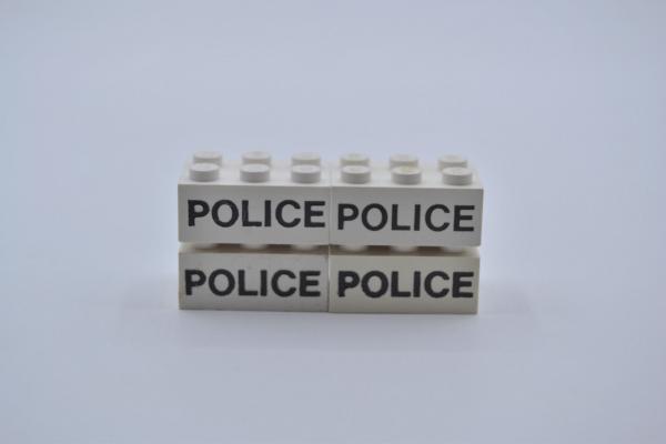 LEGO 4 x Basistein 2x3 bedruckt weiß POLICE white printed brick 3002oldpb05